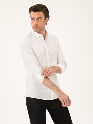 Cacharel White Slim Fit Cotton Blend Shirt