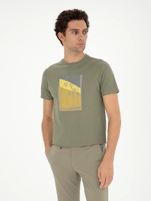 Cacharel Khaki Slim Fit Crew Neck T-Shirt