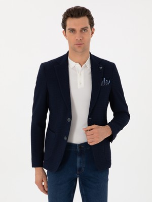 Cacharel Navy Slim Fit Textured Wool Blend Blazer