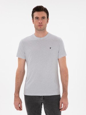 Cacharel White Slim Fit Crew Neck Striped T-Shirt