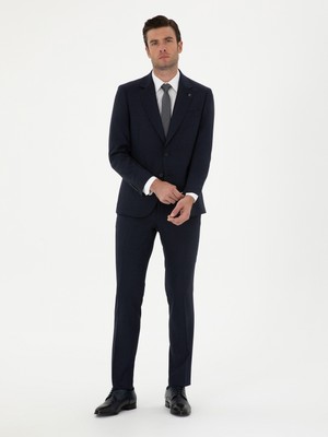 Cacharel Navy Slim Fit Wool Blend Micro Patterned Suit