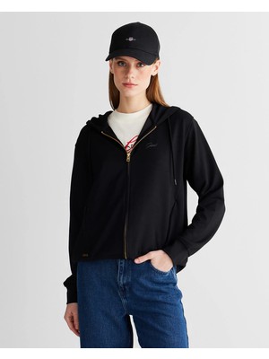 Gant Women's Black Regular Fit Zip-Up Sweatshirt