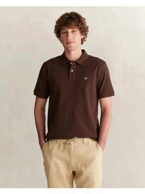 Gant Men's Brown Regular Fit Logo Polo Collar T-Shirt