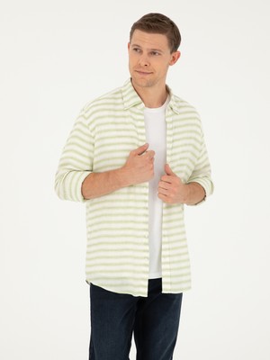 Cacharel Green Linen Blend Slim Fit Long Sleeve Shirt