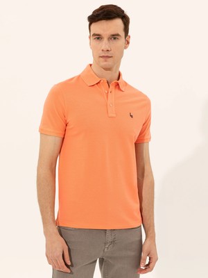 Cacharel Salmon Polo Neck Slim Fit Basic T-Shirt