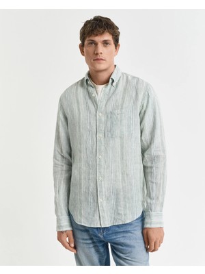 Gant Men's Green Regular Fit Button-Down Collar Striped Shirt
