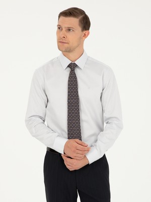 Cacharel Light Grey Slim Fit Long Sleeve Basic Shirt