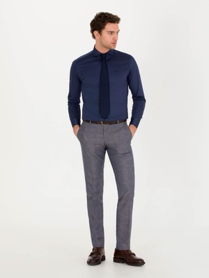 Cacharel Navy Slim Fit Linen Blend Trousers