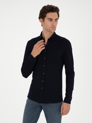 Cacharel Navy Slim Fit Cotton Blend Shirt