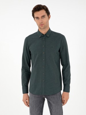 Cacharel Dark Green Slim Fit Long Sleeve Shirt
