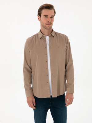 Cacharel Beige Regular Fit 100% Cotton Corduroy Shirt