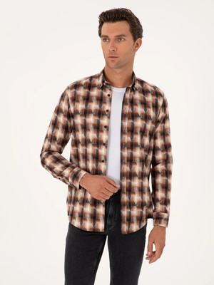 Cacharel Brick Slim Fit %100 Cotton Patterned Shirt