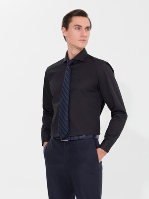Cacharel Black Slim Fit %100 Cotton Italian Basic Shirt