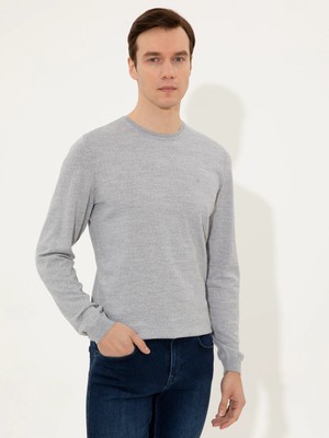 Cacharel Grey Slim Fit Crew Neck Basic Knit Sweater