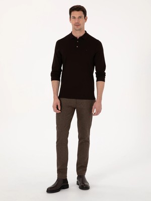 Cacharel Brown Slim Fit Wool Blend Herringbone Canvas Trousers
