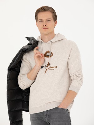 Cacharel Beige Melange Regular Fit Cotton Blend Hooded Sweatshirt