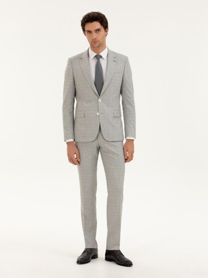 Cacharel Light Grey Slim Fit Checked Suit