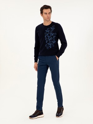 Cacharel Navy Slim Fit Cotton Blend Chino Trousers