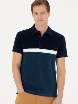 Cacharel Navy Slim Fit Polo Collar T-Shirt