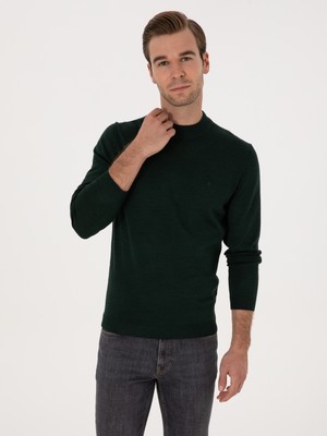 Cacharel Emerald Slim Fit Wool Blend Low Mock Neck Basic Knit Sweater