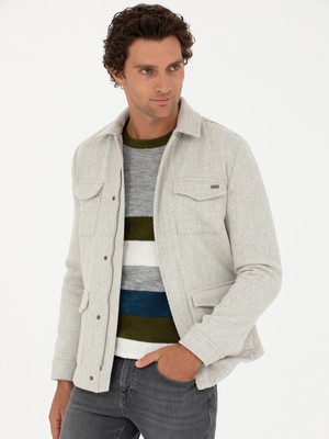 Cacharel Grey Melange Slim Fit Melton Coat