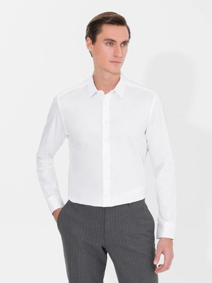 Cacharel White Slim Fit Long Sleeve Basic Shirt
