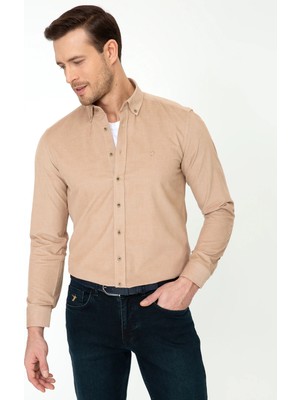 Cacharel Beige Slim Fit Long Sleeve Shirt