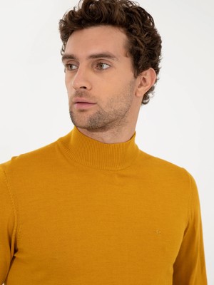 Cacharel Yellow Slim Fit Half Turtleneck Basic Knit Sweater