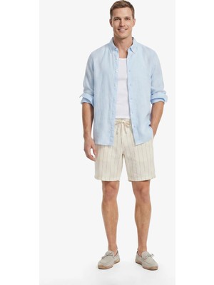 Nautica Men's Cream Regular Fit Striped Linen Shorts