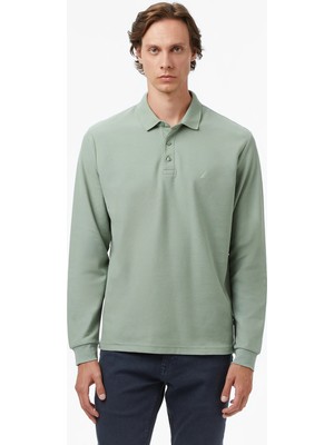 Nautica Men's Green Classic Fit Long Sleeve Polo Collar T-Shirt