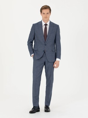 Cacharel Navy Slim Fit Micro Patterned Peak Lapel Suit