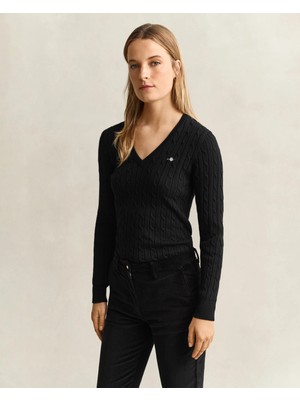 Gant Women's Black Slim Fit V-Neck Sweater