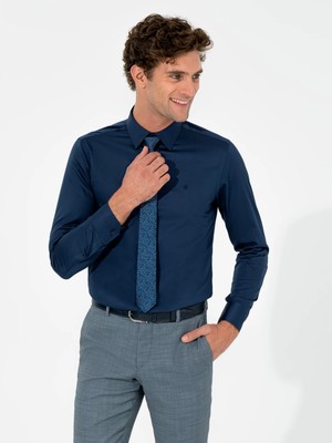 Cacharel Navy Slim Fit Long Sleeve Basic Shirt