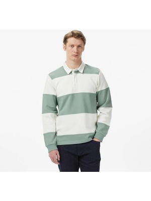 Nautica Men's Green Regular Fit Long Sleeve Striped Polo Collar T-Shirt