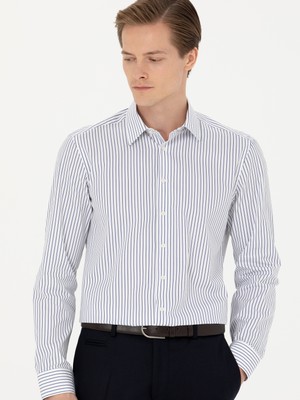 Cacharel Navy Slim Fit Long Sleeve Striped Shirt