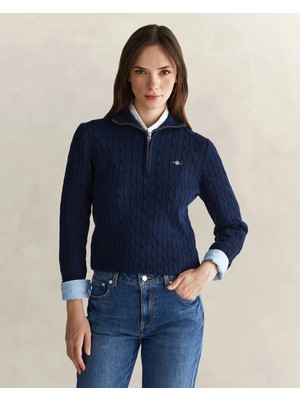 Gant Women's Navy Regular Fit Half-Zip Knit Sweater