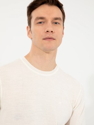 Cacharel White Slim Fit Crew Neck Basic Knit Sweater