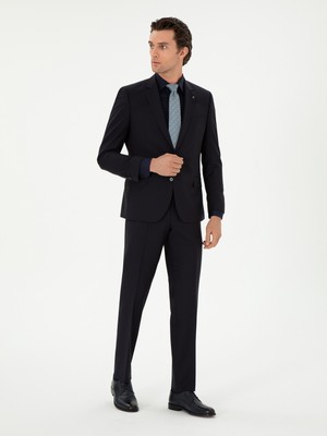 Cacharel Navy Slim Fit %100 Wool Basic Suit