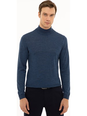 Cacharel Indigo Slim Fit Mock Neck Basic Knit Sweater