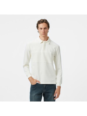 Nautica Men's Cream Classic Fit Long Sleeve Polo Collar T-Shirt