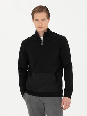 Cacharel Black Regular Fit Half-Zip Pocket Sweatshirt