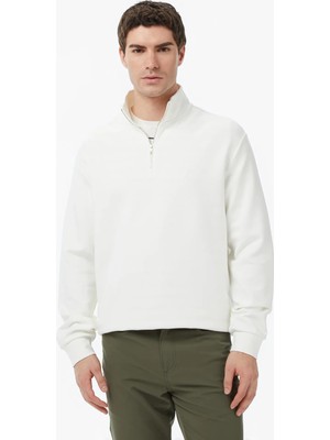 Nautica Men's Cream Regular Fit Stand Collar Sweatshirt