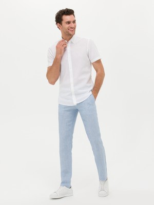 Cacharel Light Blue Slim Fit Drawstring Waist 100% Linen Trousers
