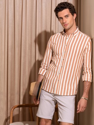 Cacharel Brick Slim Fit Long Sleeve Striped Shirt