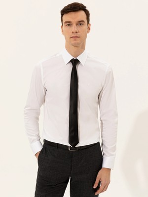 Cacharel White Slim Fit Long Sleeve Basic Shirt
