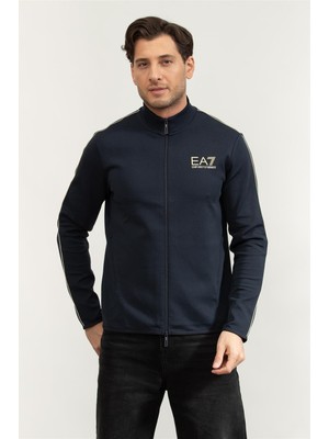 Ea7 Men's Zip-Up Sweatshirt Blue