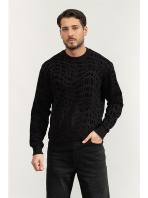 Versace Jeans Couture Fleece Flock Liquify Men's Crew Neck Sweatshirt Black