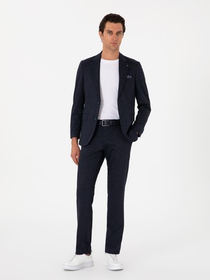 Cacharel Navy Slim Fit Micro Pattern Wool Blend Suit