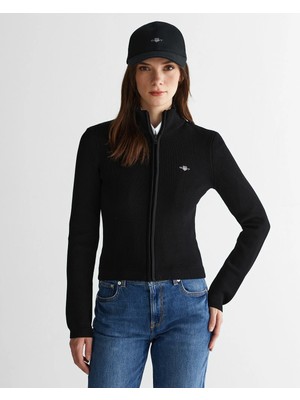 Gant Women's Black Standard Fit Zip Knit Sweater