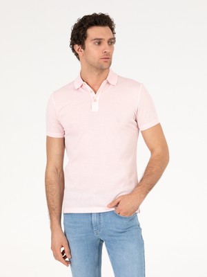 Cacharel Pink Polo Collar Slim Fit Basic Mercerized T-Shirt